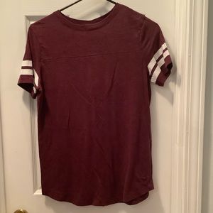 PINK by VS burgundy varsity striped t-shirt